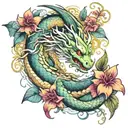 Dragon flowers snakes water tattoo design idea