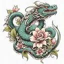 Dragon flowers snakes water tattoo design idea