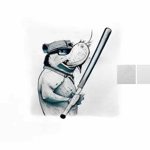 White background with Baseball bat with teal bandana wrapped around it tattoo design idea