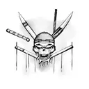 White background with Baseball bat with nails sticking out of it, teal bandana wrapped around base of bat tattoo design idea