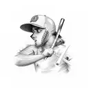 White background with Baseball bat with nails sticking out of it, teal bandana wrapped around base of bat tattoo design idea