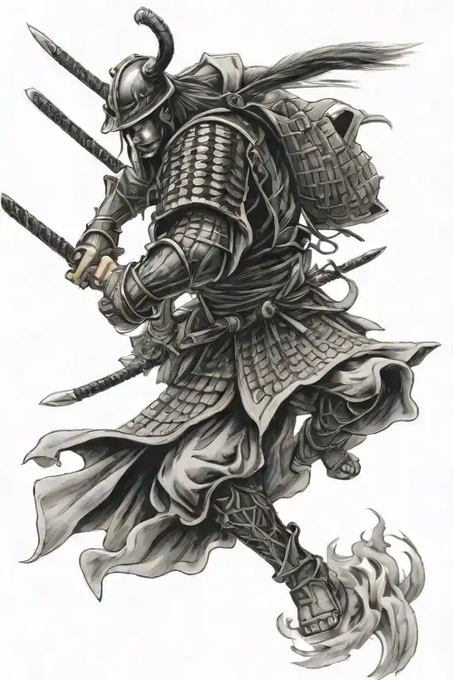 samurai warrior battling tattoo design idea