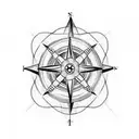 A dotwork tattoo featuring a compass intertwined with the birth month flowers of Zara, Hugo, and Allie, with their birth dates 24/10/90, 01/04/20, and 19/09/22 incorporated within the design, representing the guiding role you play in their lives. tattoo design idea