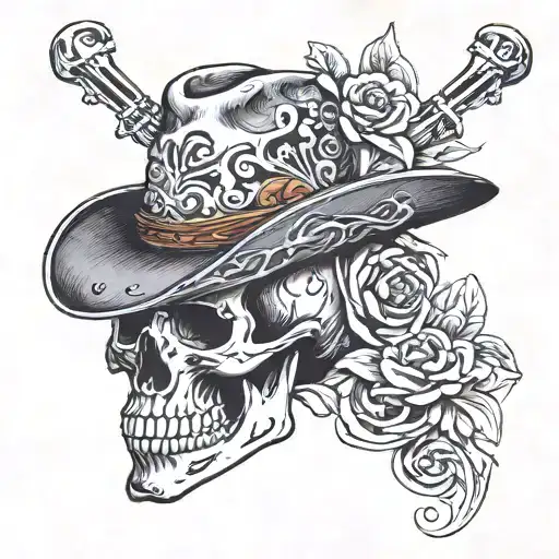 Western skeleton w tooled leather as a filler tattoo design idea