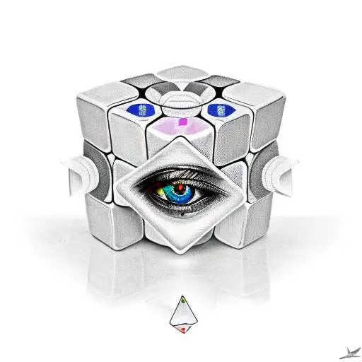 eye of Horus in the middle of a rubiks cube with money around tattoo design idea