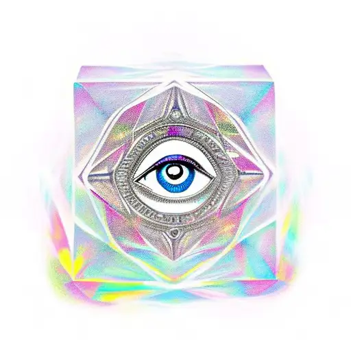 eye of Horus in the middle of a rubies cube with money around tattoo design idea