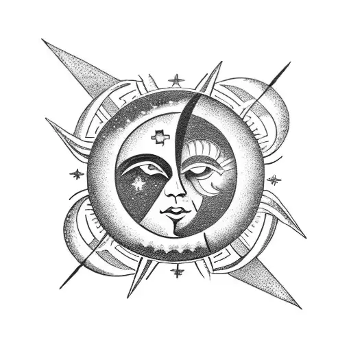 Sun, Moon, Stars: Celestial trio in tarot tattoo design idea