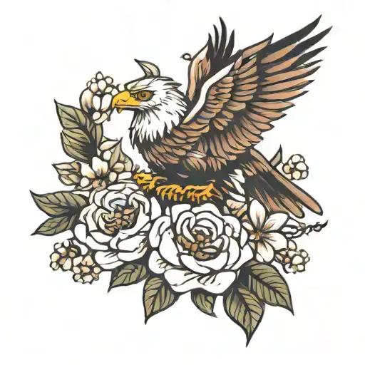 coffee beans mixed in flowers and a small eagle fusioned with them for underbreast area tattoo design idea