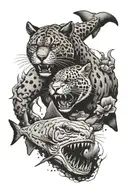 cougar, scorpionfish and shark tattoo design idea