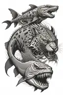 cougar, scorpionfish and shark tattoo design idea
