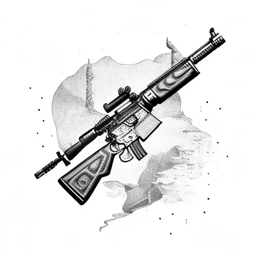 Detailed rifle with intricate engravings tattoo design idea