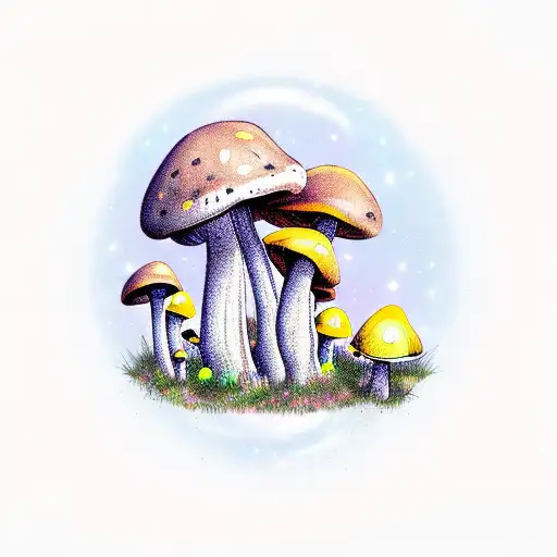 mushroom forest with animals tattoo design idea