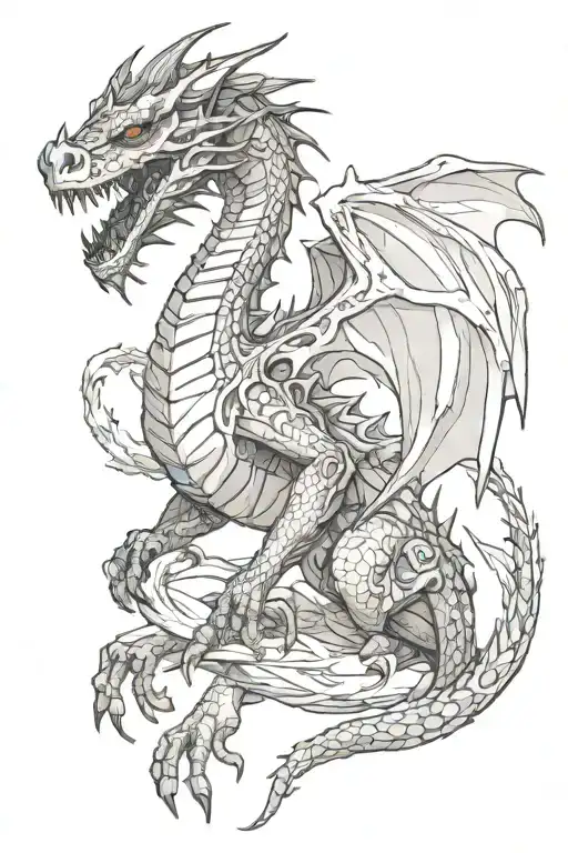 Well-designed, realistic dragons and death tattoo design idea