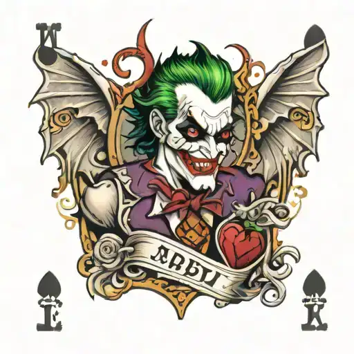 Play card half Devil half Joker one siee, Roger side half Angel half joker tattoo design idea