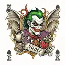 Play card half Devil half Joker one siee, Roger side half Angel half joker tattoo design idea