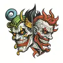 Play card half Devil half Joker one siee, Roger side half Angel half joker tattoo design idea