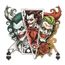 Play card half Devil half Joker one siee, Roger side half Angel half joker tattoo design idea