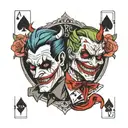 Play card half Devil half Joker one siee, Roger side half Angel half joker tattoo design idea