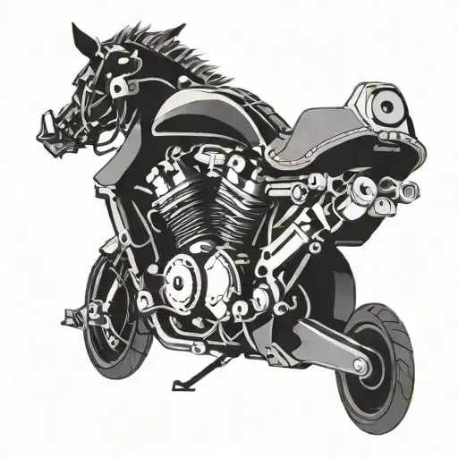 Incorporate intricate engine parts with a Mustang silhouette tattoo design idea