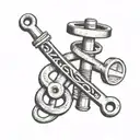 A wrench and a stethoscope crossed, representing the balance between physical and mental health tattoo design idea
