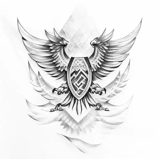 Eagle wing, Greek symbols tattoo design idea
