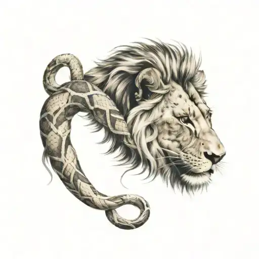 lion and snake wrapped tattoo design idea