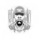 Gangsta rapper surrounded by skyscrapers tattoo design idea