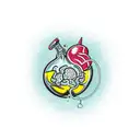 leaking potion bottle with a brain inside. With the label: dopamine tattoo design idea