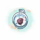 leaking potion bottle with a brain inside. With the label: dopamine tattoo design idea