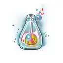 leaking potion bottle with a brain inside. With the label: dopamine tattoo design idea