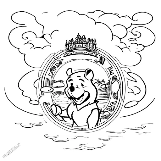 Winnie the Pooh looking distracted to a butterfly with the word "Hudson" being part of its body tattoo design idea