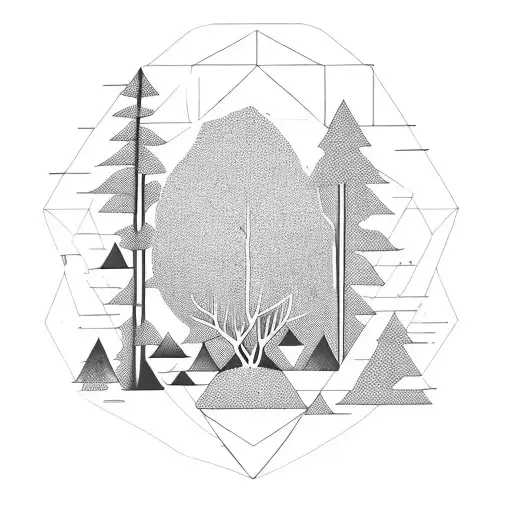 Silhouette of a person in front of a forest tattoo design idea