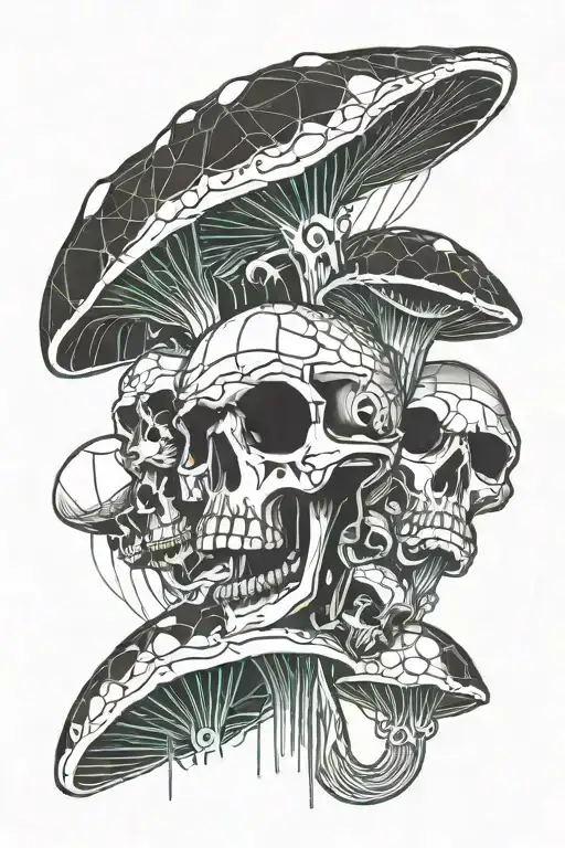 magic mushrooms that are high with skulls. tattoo design idea