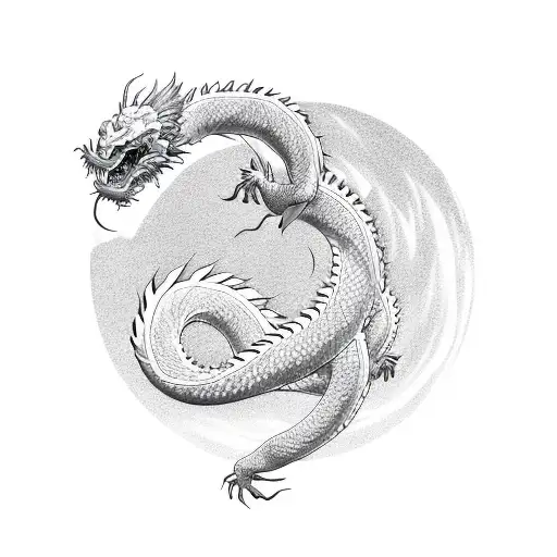 curvy and long Japanese dragon, fineline, ghibli studio tattoo design idea