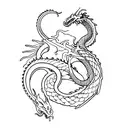 curve and long simple dragon, ghibli studio, simple line tattoo design idea