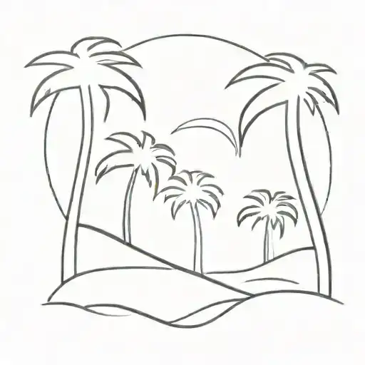 one line three waves palm tree silhouette tattoo design idea