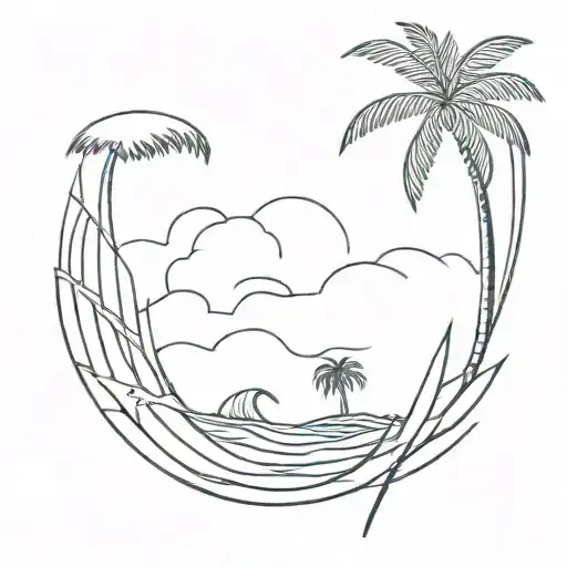 three waves palm tree growing inside tattoo design idea