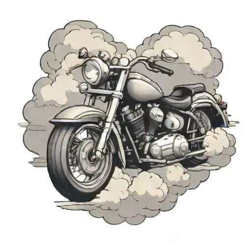 A motorcycle merging with a cloud, symbolizing freedom and adventure tattoo design idea