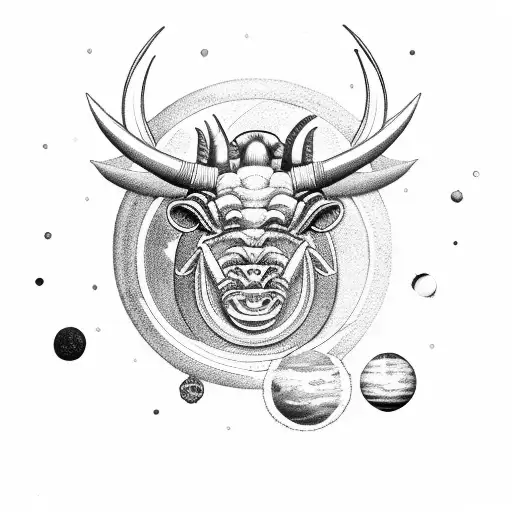 solar system Taurus Aries Gemini Capricorn love life black and whit3  tattoo design idea