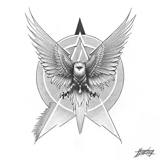 John Bonham's Led Zeppelin logo and an an eagle designed in the style of the artist Charley Harper tattoo design idea