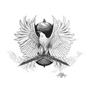 John Bonham's Led Zeppelin logo and an an eagle designed in the style of the artist Charley Harper tattoo design idea