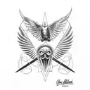 John Bonham's Led Zeppelin logo and an an eagle designed in the style of the artist Charley Harper tattoo design idea