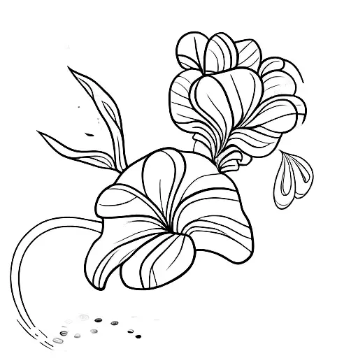 tatuagem minimalista de uma baleia cachalote caindo do céu juntamente com um vaso de petunia tattoo design idea