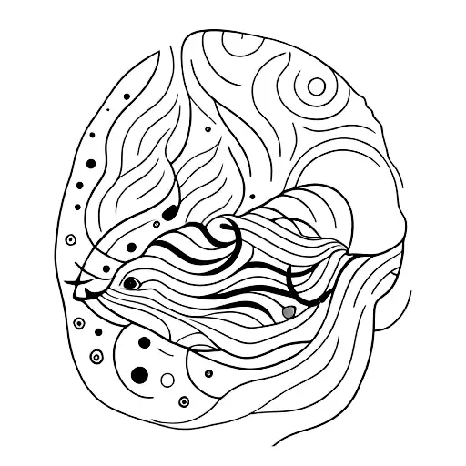 A minimalist tattoo of a whale and a petunia vase inspired by Guia do Mochileiro das Galáxias tattoo design idea