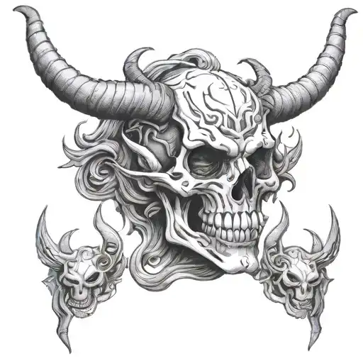 Demon with skull and horns tattoo design idea
