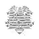 bee hive in a bonsai tree tattoo design idea