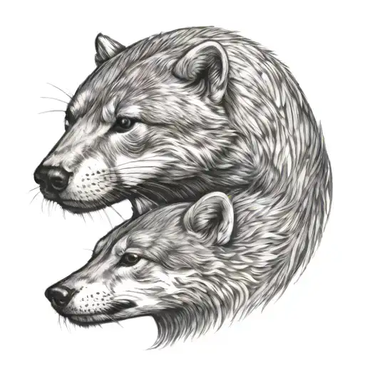 otter head with a baby wolf tattoo design idea
