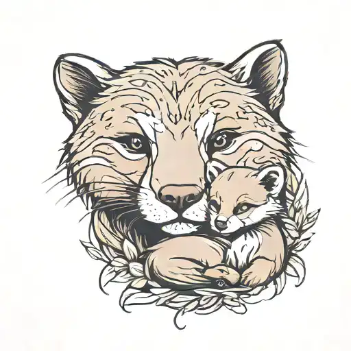 otter with a baby wolf cub tattoo design idea