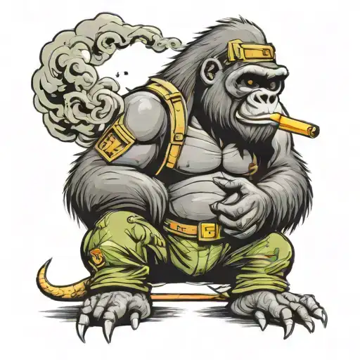 gorilla in army gear smoking cigar tattoo design idea