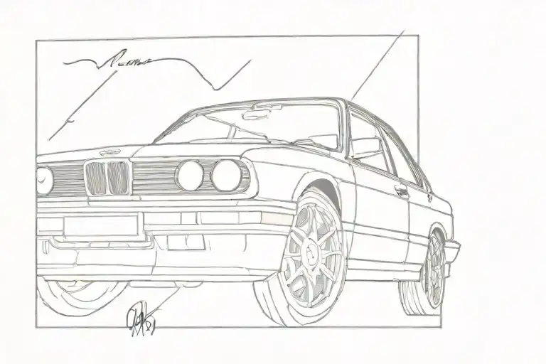 BMW E30 ONE-LINE tattoo design idea